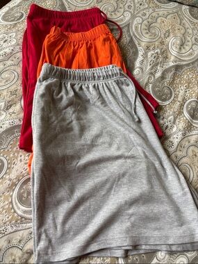 3-Pack Drawstring Shorts in Gray, Orange, and Red